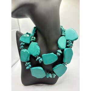 Lucoral LUC Sterling Silver 925 Chunky Slab Genuine Turquoise Necklace 275g
